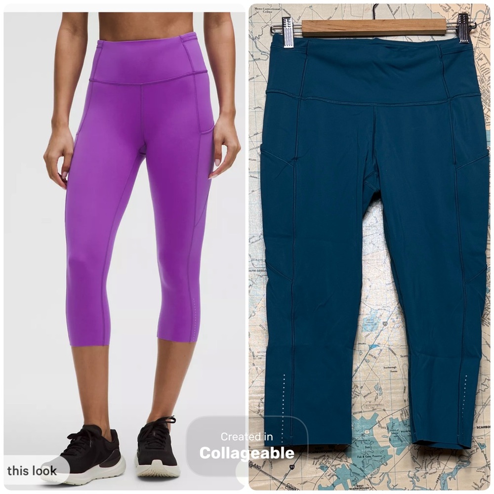 Lululemon Fast & Free Cropped 7 Pocket Leggings, Teal, 8